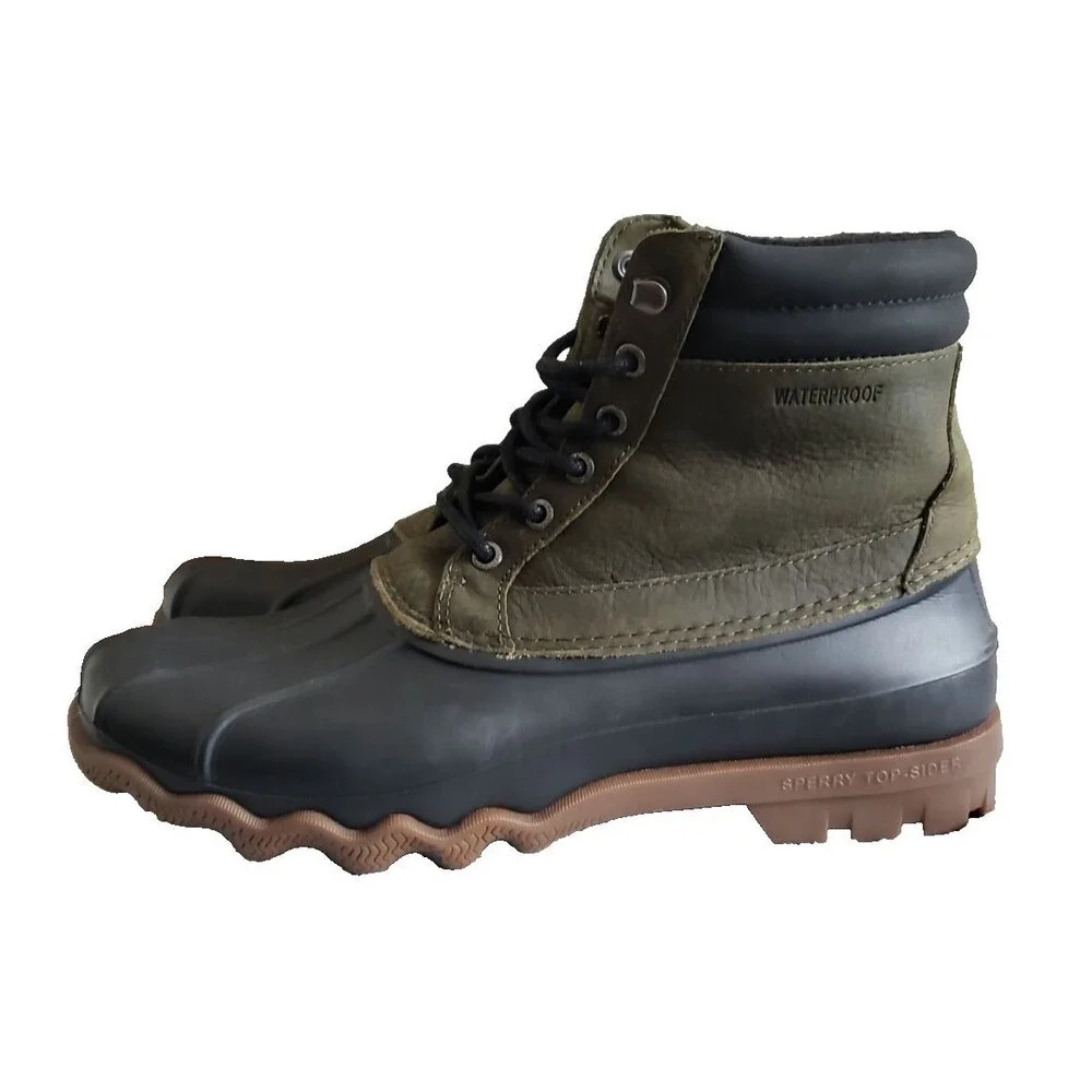 Sperry Top-Sider Brewster Waterproof Duck Boots STS15804 Olive & Black Mens Sz 9